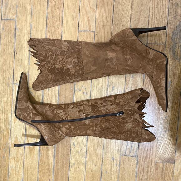 Mariano Renzi Womens High Boots 39/8 US Brown Suede Stiletto Cut-out Pointed. - Picture 2 of 7